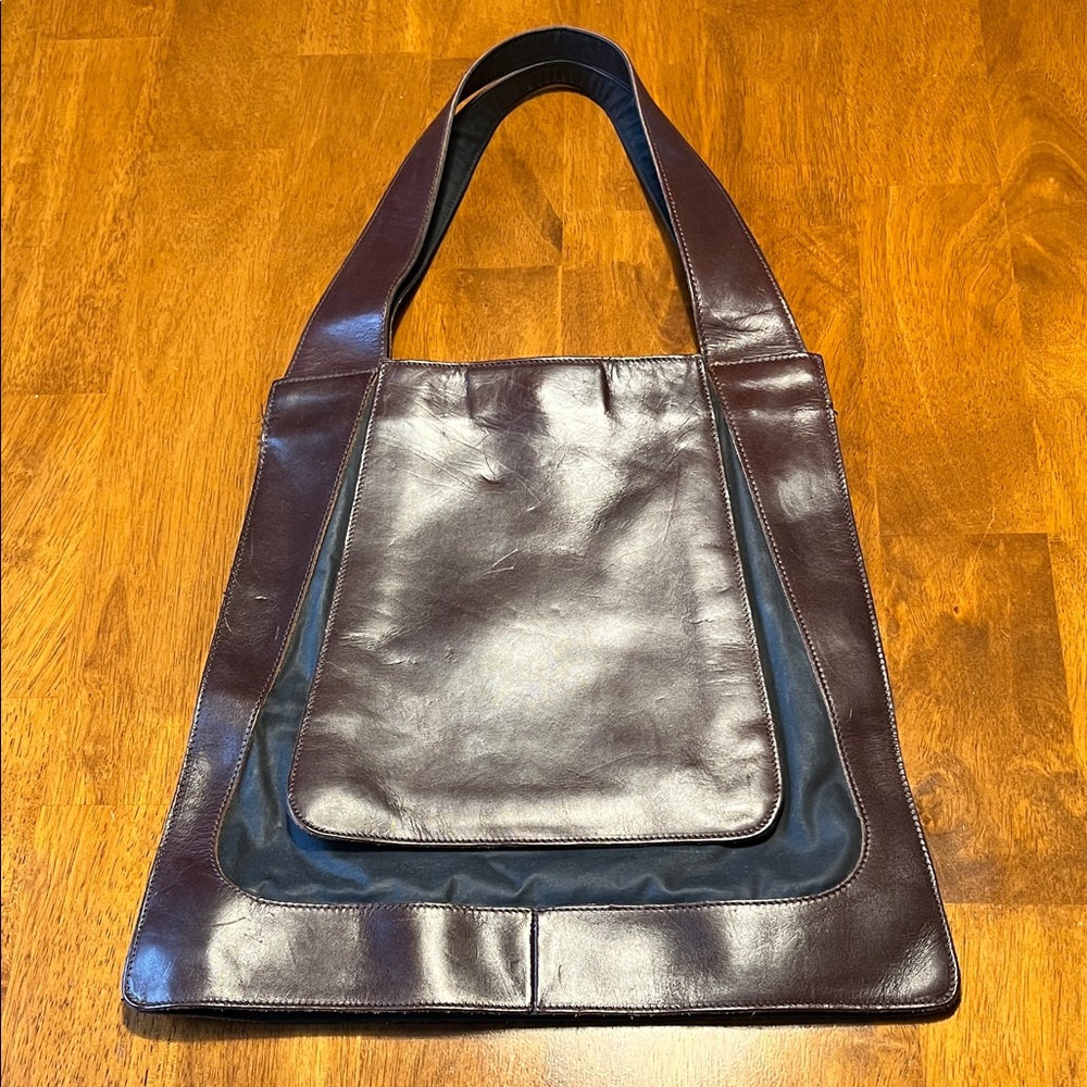 Vintage PLY New York Leather and Nylon Structured Tote Shoulder Bag